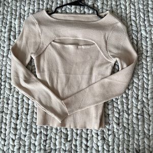 Beige long sleeve knit top